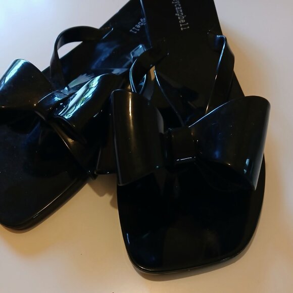 Jeffrey Campbell Black Flip Flop Bow Sandals GUC Size 10 - Picture 6 of 6